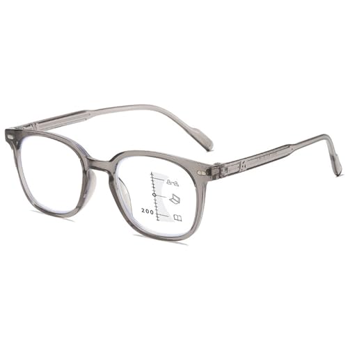 Lanomi Gleitsichtbrille Damen Herren Progressive Multifokus Lesebrille Blaulichtfilter Gleitsicht Lesehilfe Sehhilfe mit Federscharniere Transparent Grau Gleitsichtbrillen 2.0 von Lanomi