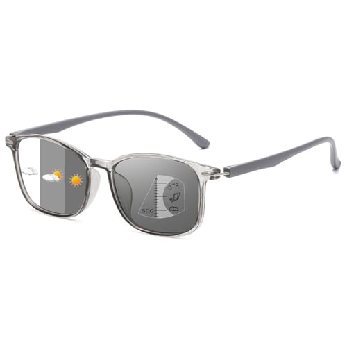Lanomi Gleitsichtbrille Herren Damen Selbsttönende Gleitsicht Lesebrille Rechteck Progressive Multifokal Brille Photochrome Lesesonnenbrille mit UV400 Schutz Grau Gleitsichtbrillen 1.5 von Lanomi