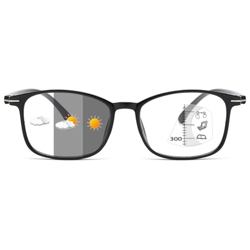 Lanomi Gleitsichtbrille Herren Damen Selbsttönende Gleitsicht Lesebrille Rechteck Progressive Multifokal Brille Photochrome Lesesonnenbrille mit UV400 Schutz Schwarz Gleitsichtbrillen 1.5 von Lanomi