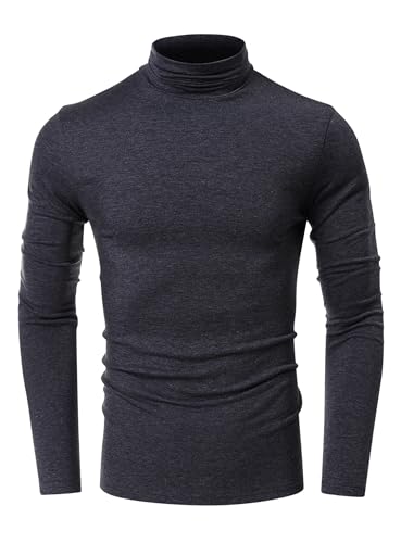 Lanomi Herren Basic Rollkragen Pullover Baumwolle Langarmshirt mit Hohem Kragen Sweatshirts Einfarbig Slim fit Freizeithemd für Männer Sweatshirts Dunkelgrau S von Lanomi