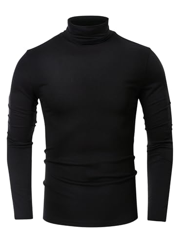 Lanomi Herren Basic Rollkragen Pullover Baumwolle Langarmshirt mit Hohem Kragen Sweatshirts Einfarbig Slim fit Freizeithemd für Männer Sweatshirts Schwarz M von Lanomi