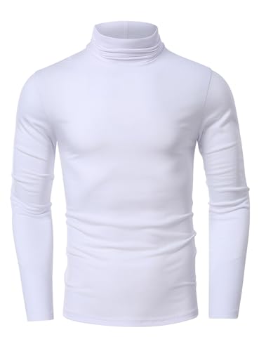 Lanomi Herren Basic Rollkragen Pullover Baumwolle Langarmshirt mit Hohem Kragen Sweatshirts Einfarbig Slim fit Freizeithemd für Männer Sweatshirts Weiß M von Lanomi