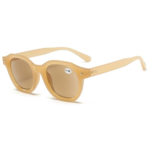Lanomi Herren Damen Lesebrille mit Sonnenschutz Blaulichtfilter Sonnenbrille Getönte Sonnenlesebrille mit sehstärke Gelb Rahmen Braun Linse 1.0 von Lanomi