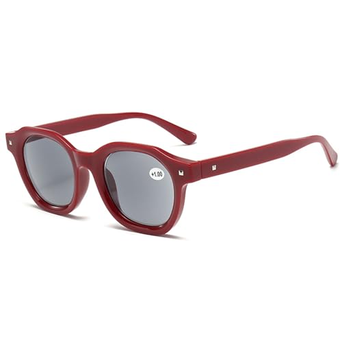 Lanomi Herren Damen Lesebrille mit Sonnenschutz Blaulichtfilter Sonnenbrille Getönte Sonnenlesebrille mit sehstärke Rot Rahmen Grau Linse 1.0 von Lanomi