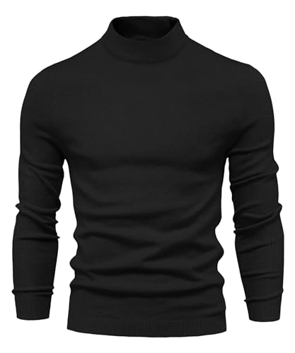 Lanomi Herren Rollkragenshirt Basic Rollkragenpullover Einfarbig Feinstrick Langarmshirt Slim Fit Sweater Halb Kragen Strickpullover Schwarz S von Lanomi