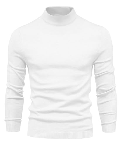 Lanomi Herren Rollkragenshirt Basic Rollkragenpullover Einfarbig Feinstrick Langarmshirt Slim Fit Sweater Halb Kragen Strickpullover Weiß S von Lanomi