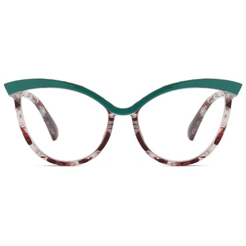 Lanomi Katzenauge Lesebrille ohne Blaulichtfilter Damen Bunt Großer Rahmen Lesehilfe Transparente Linse Sehhilfe HD Brille Grün Schildpatt Rahmen Brillen 2.0 von Lanomi