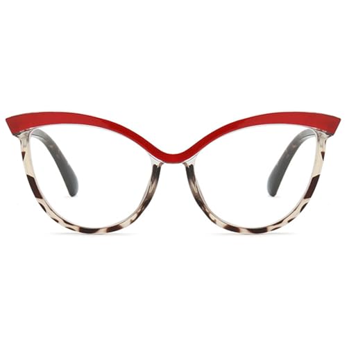 Lanomi Katzenauge Lesebrille ohne Blaulichtfilter Damen Bunt Großer Rahmen Lesehilfe Transparente Linse Sehhilfe HD Brille Rot Schildpatt Rahmen Brillen 3.0 von Lanomi