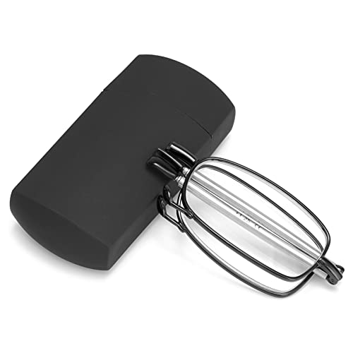 Lanomi Klappbare Lesebrille Mini Damen Herren Faltbare blaulichtfilter Lesehilfe Metall Compact Brillen mit Etui Schwarz 4.0 von Lanomi