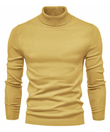 Lanomi Langarmshirt Herren Rollkragen Pullover Slim Fit Rollkragenshirt Langarm Einfarbig Warm Rollkragenpullover Oberteil Gelb XL von Lanomi