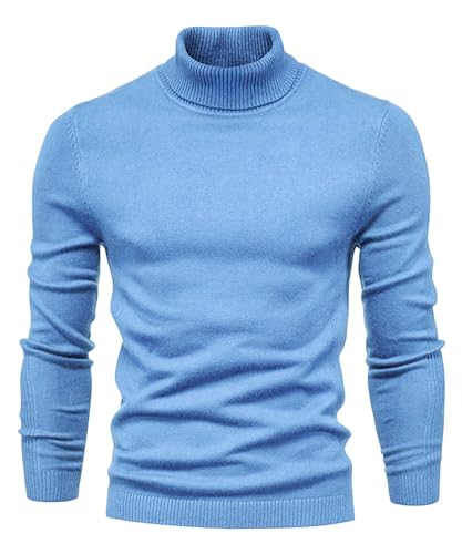 Lanomi Langarmshirt Herren Rollkragen Pullover Slim Fit Rollkragenshirt Langarm Einfarbig Warm Rollkragenpullover Oberteil Hellblau XL von Lanomi