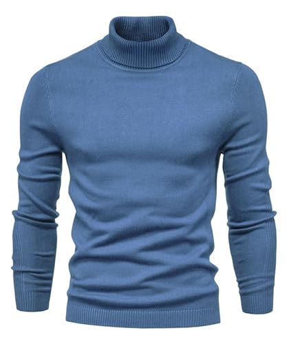 Lanomi Langarmshirt Herren Rollkragen Pullover Slim Fit Rollkragenshirt Langarm Einfarbig Warm Rollkragenpullover Oberteil Nebel Blau L von Lanomi
