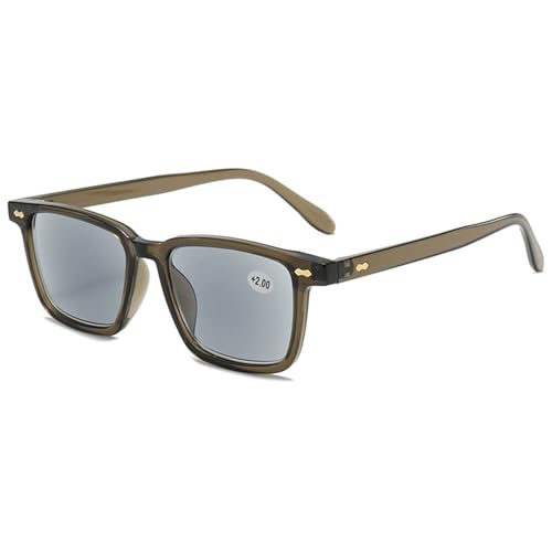 Lanomi Lesebrille Blaulichtfilter mit Sonnenschutz Getönt Lesehilfe Sehhilfe Damen Herren Sonnenlesebrille Rechteckige Sonnenbrille mit sehstärke Grau Grün Rahmen Grau Linse 3.0 von Lanomi