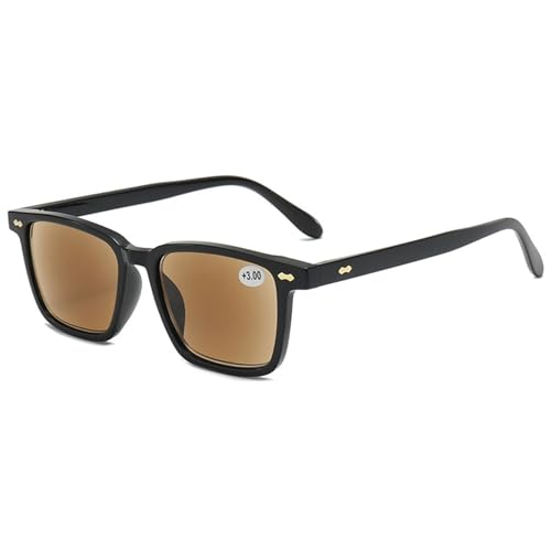 Lanomi Lesebrille Blaulichtfilter mit Sonnenschutz Getönt Lesehilfe Sehhilfe Damen Herren Sonnenlesebrille Rechteckige Sonnenbrille mit sehstärke Schwarz Rahmen Braun Linse 2.0 von Lanomi
