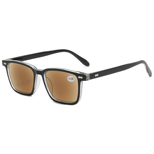 Lanomi Lesebrille Blaulichtfilter mit Sonnenschutz Getönt Lesehilfe Sehhilfe Damen Herren Sonnenlesebrille Rechteckige Sonnenbrille mit sehstärke Schwarz Transparent Rahmen Braun Linse 2.0 von Lanomi