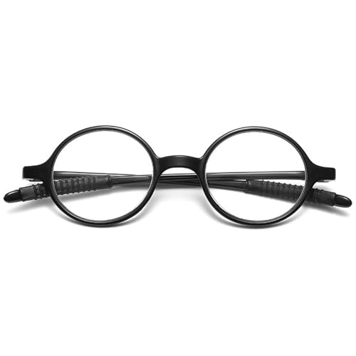 Lanomi Lesebrille Damen Herren Unisex Retro sehr Leicht Runde Sehhilfe Lesehilfe Kleine Vollrandbrille Nerd Brille PC Rahmen Schwarz Lesebrillen 2.0 von Lanomi