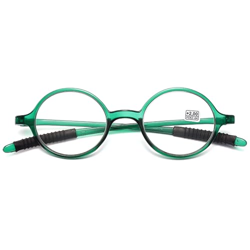 Lanomi Lesebrille Damen Herren Unisex Retro sehr Leicht Runde Sehhilfe Lesehilfe Kleine Vollrandbrille Nerd Brille Transparent Grün Lesebrillen 2.0 von Lanomi