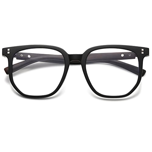 Lanomi Mode Blaulichtfilter Brille ohne Sehstärke Damen Herren UV400 Schutz TR90 Vollrand Computerbrille Holzarm Übergroße Anti Blaulicht Brillen (Schwarz) von Lanomi