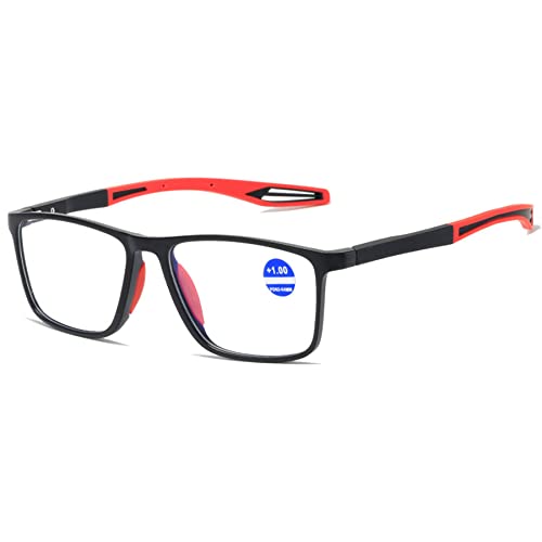 Lanomi Mode Blaulichtfilter Kurzsichtige Brille Rechteckig Flexibel Leichte UV400 Schutz Outdoor Myopia Brillen für Damen Herren Schwarz Rahmen Rot Arm -2.5 von Lanomi