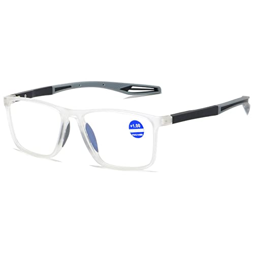 Lanomi Mode Blaulichtfilter Kurzsichtige Brille Rechteckig Flexibel Leichte UV400 Schutz Outdoor Myopia Brillen für Damen Herren Transparent Rahmen Grau Arm -2.5 von Lanomi