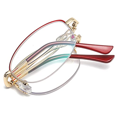 Lanomi Mode Faltbare Mini Lesebrille Blaulichtfilter Damen Oval Klappbar Metall Halbrahmen Lesehilfe mit Etui Gold 2.5 von Lanomi