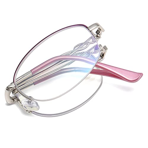 Lanomi Mode Faltbare Mini Lesebrille Blaulichtfilter Damen Oval Klappbar Metall Halbrahmen Lesehilfe mit Etui Silber 1.0 von Lanomi