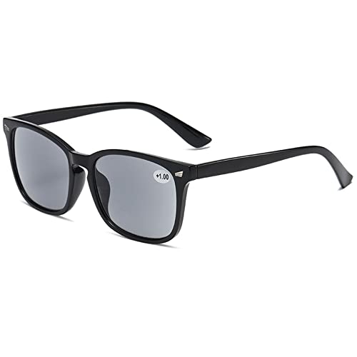 Lanomi Mode Getönte Lesebrille mit Sonnenschutz Damen Herren Sonnen Sehhilfe Lesehilfe Kunststoff Rechteckige Rahmen Sonnenbrille mit Sehstärke Mattschwarz Rahmen Grau Linsen 1.5 von Lanomi