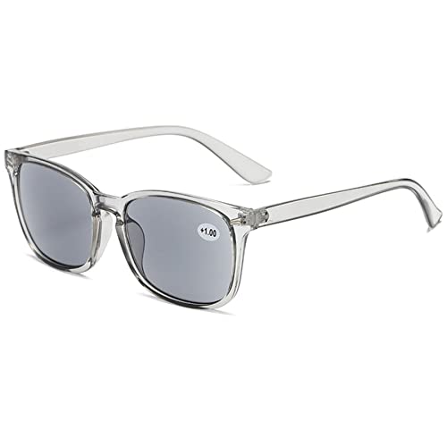 Lanomi Mode Getönte Lesebrille mit Sonnenschutz Damen Herren Sonnen Sehhilfe Lesehilfe Kunststoff Rechteckige Rahmen Sonnenbrille mit Sehstärke Transparent Grau Rahmen Grau Linsen 3.5 von Lanomi