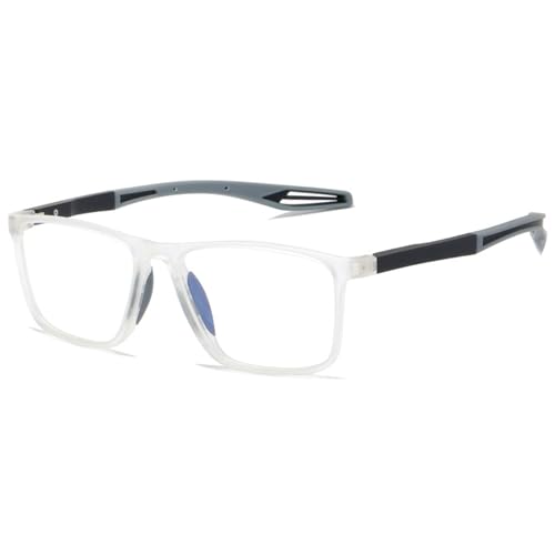 Lanomi Mode Kurzsichtige Blaulichtfilter Brille Rechteckig TR90 Rahmen Flexibel Leichte UV400 Schutz Outdoor Myopia Brillen für Damen Herren Transparent Rahmen Grau Arm -3.0 von Lanomi