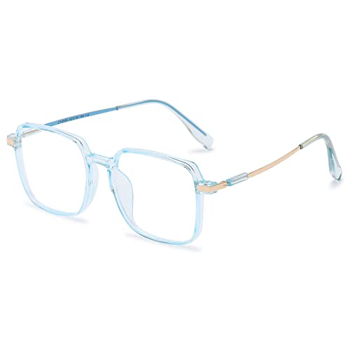 Lanomi Mode Lesebrille Blaulichtfilter Damen Herren Groß Unregelmäßige Rechteckig Lesehilfen Sehhilfe Anti Blaulicht Brille +0 bis +4,0 Transparent Blau 3.5 von Lanomi
