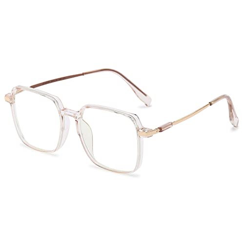 Lanomi Mode Lesebrille Blaulichtfilter Damen Herren Groß Unregelmäßige Rechteckig Lesehilfen Sehhilfe Anti Blaulicht Brille +0 bis +4,0 Transparent Braun 4.0 von Lanomi