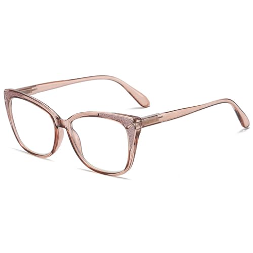 Lanomi Mode Lesebrille Blaulichtfilter Damen Herren Große Katzenaugen Sehhilfe Federscharnier Kunststoff Lesehilfe Braun 1.75 von Lanomi