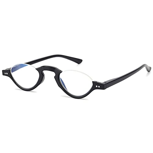 Lanomi Mode Lesebrille Blaulichtfilter Damen Herren Halbrahmen Federscharnier Computer Sehhilfe Lesehilfe Kunststoff Klein Halbmond Brille mit sehstärke Mattes Schwarz 3.0 von Lanomi
