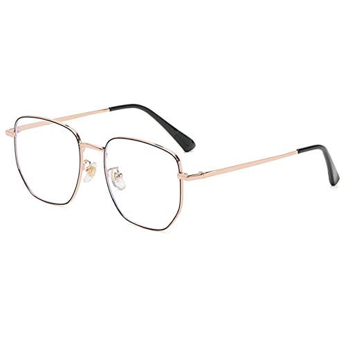 Lanomi Mode Metall Blaulichtfilter Brille Damen Herren Groß Polygon Computerbrille Ohne Stärke Vollrand UV400 Schutz TV PC Anti Blaulicht Metallbrille (Schwarzes Gold) von Lanomi