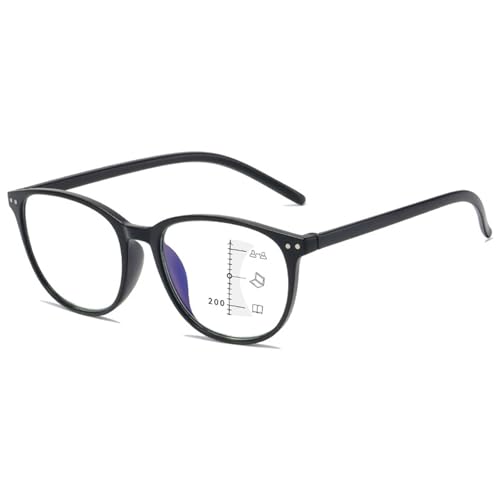 Lanomi Mode Rund Gleitsichtbrille Damen Herren Kunststoffe Rahmen Progressive Multifokus Lesebrille mit Blaulichtfilter UV400 Schutz Gleitsichtlesebrille Mattschwarz 1.5 von Lanomi