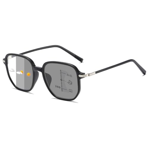 Lanomi Mode Selbsttönende Gleitsichtbrille Blaulichtfilter Damen Herren Groß Unregelmäßige Photochrome Progressive Multifokal Gleitsicht Lesebrille Mattschwarz Gleitsichtbrillen 2.0 von Lanomi