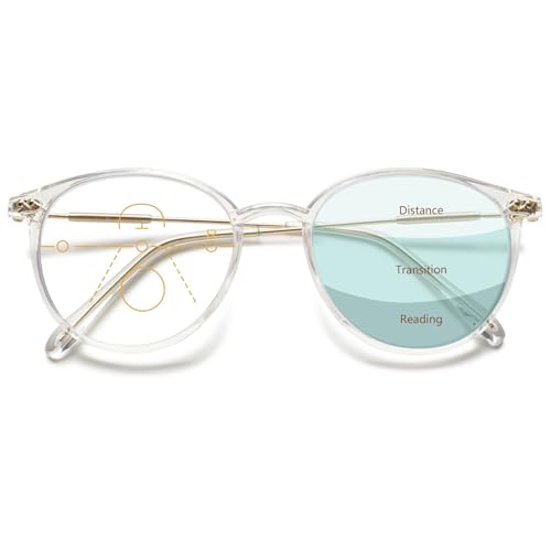 Lanomi Progressive Multifokale Lesebrille Blaulichtfilter Damen Herren Rund Gleitsichtbrille Lesehilfe Sehhilfe UV400 Schutz Brille mit Stärke Transparent Gleitsichtbrille 2.5 von Lanomi