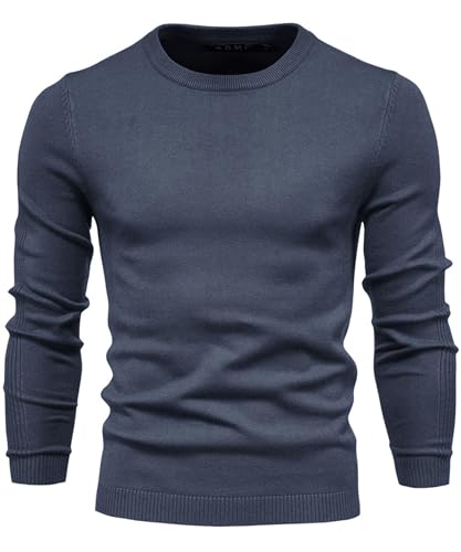 Lanomi Pullover Herren Strickpullover Rundhals Winter Feinstrick Pulli Einfarbig Slim Fit Male Langarm Sweatshirt Dunkelgrau M von Lanomi