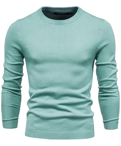 Lanomi Pullover Herren Strickpullover Rundhals Winter Feinstrick Pulli Einfarbig Slim Fit Male Langarm Sweatshirt Grün M von Lanomi
