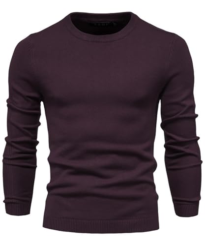 Lanomi Pullover Herren Strickpullover Rundhals Winter Feinstrick Pulli Einfarbig Slim Fit Male Langarm Sweatshirt Schwarz Rot L von Lanomi