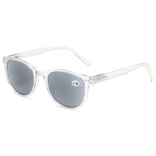 Lanomi Rechteck Lesebrille mit Sonnenschutz Grau Getönt Lesehilfe Federscharnier Kunststoff Outdoor Sehhilfe Sonnenbrille mit Sehstärke für Damen Herren Durchsichtig 1.5 von Lanomi