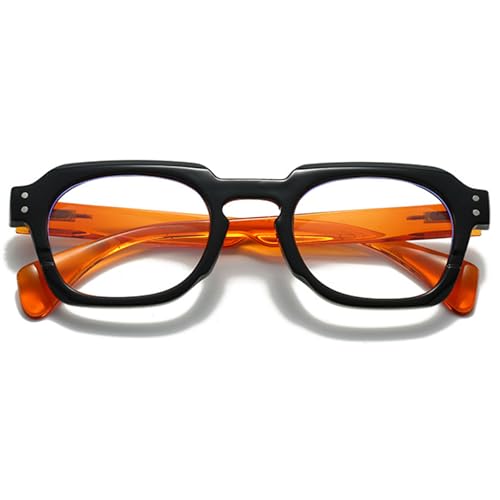 Lanomi Rechteck Lesebrille ohne Blaulichtfilter Damen Herren Dicker Rahmen HD Sehhilfe Transparente Linse Lesehilfe Schwarz Rahmen Orange Arm Brille 2.0 von Lanomi