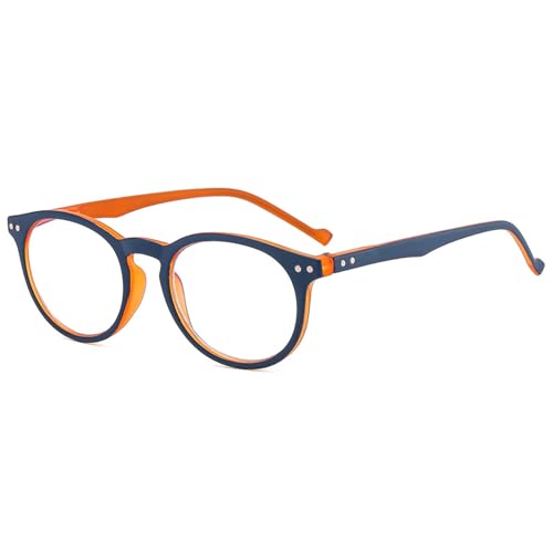 Lanomi Retro Lesebrille Blaulichtfilter Damen Herren Rund Lesehilfe Federscharniere Oval Sehhilfe Computer Brille mit Sehstärke Blau Orange-C3 1.5 von Lanomi