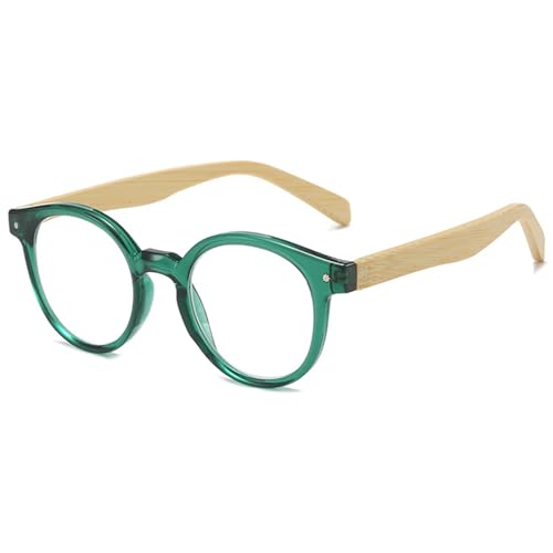 Lanomi Retro Lesebrille Rund Damen Herren Komfortabel Lesehilfe Oval Sehhilfe mit Holz Bügel Grün 1.5 von Lanomi