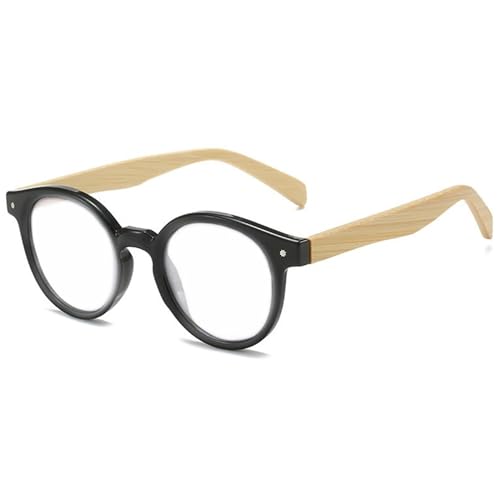 Lanomi Retro Lesebrille Rund Damen Herren Komfortabel Lesehilfe Oval Sehhilfe mit Holz Bügel Schwarz 1.5 von Lanomi