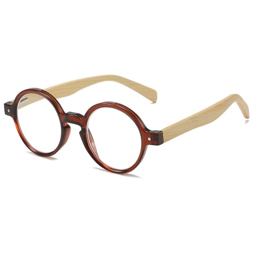 Lanomi Retro Lesebrille Rund Damen Herren Lesehilfe Klein Vintage Holz Bügel Sehhilfe Ohne Blaulichtfilter Brille mit Sehstärke Braun 1.0 von Lanomi