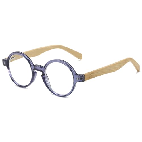 Lanomi Retro Lesebrille Rund Damen Herren Lesehilfe Klein Vintage Holz Bügel Sehhilfe Ohne Blaulichtfilter Brille mit Sehstärke Grau 2.5 von Lanomi