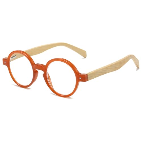 Lanomi Retro Lesebrille Rund Damen Herren Lesehilfe Klein Vintage Holz Bügel Sehhilfe Ohne Blaulichtfilter Brille mit Sehstärke Orange 2.5 von Lanomi