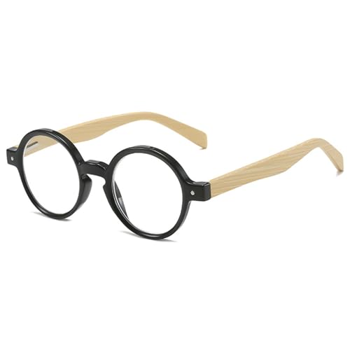 Lanomi Retro Lesebrille Rund Damen Herren Lesehilfe Klein Vintage Holz Bügel Sehhilfe Ohne Blaulichtfilter Brille mit Sehstärke Schwarz 1.0 von Lanomi