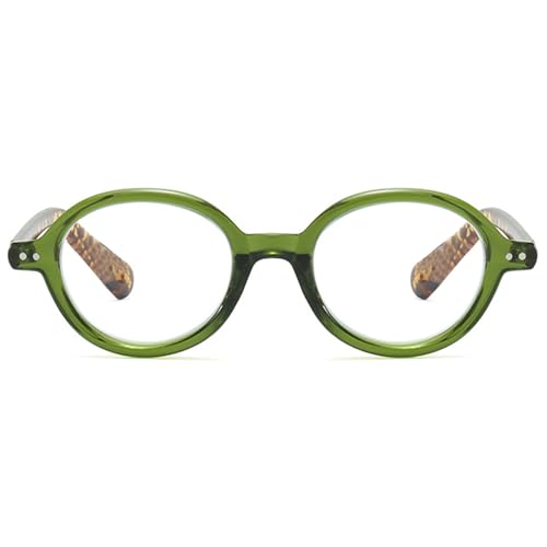 Lanomi Rund Lesebrille Blaulichtfilter Damen Herren Kunststoff Retro Lesehilfe UV400 Schutz Sehhilfe Anti Blaulicht Brille Grün Rahmen Schildpatt Arm Brillen 2.0 von Lanomi